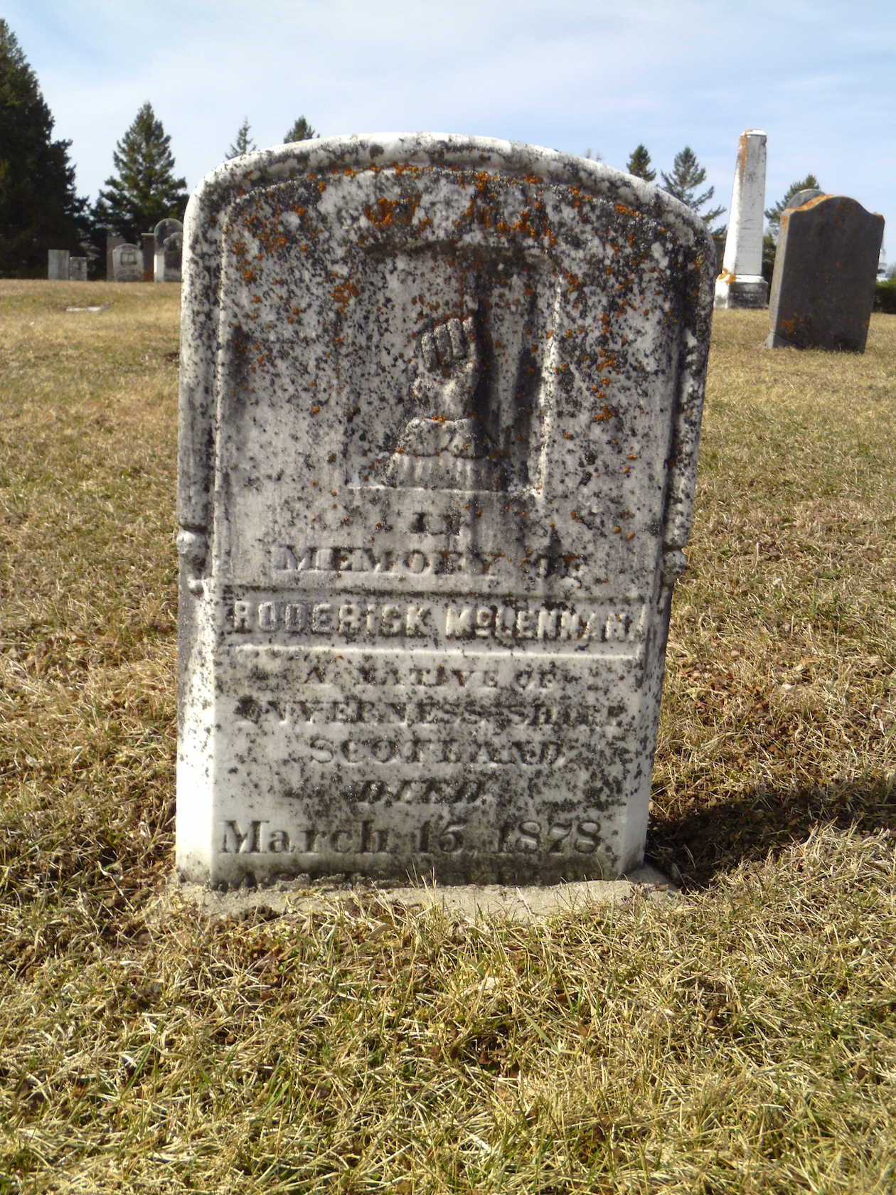 Photo of headstones/Roderick McLennan   1782-1878 hdstn St Columba Cem, Kirkhill, Ontario